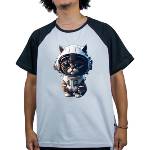 Camiseta Raglan Gato filhote fofinho astronauta - Imagem 4