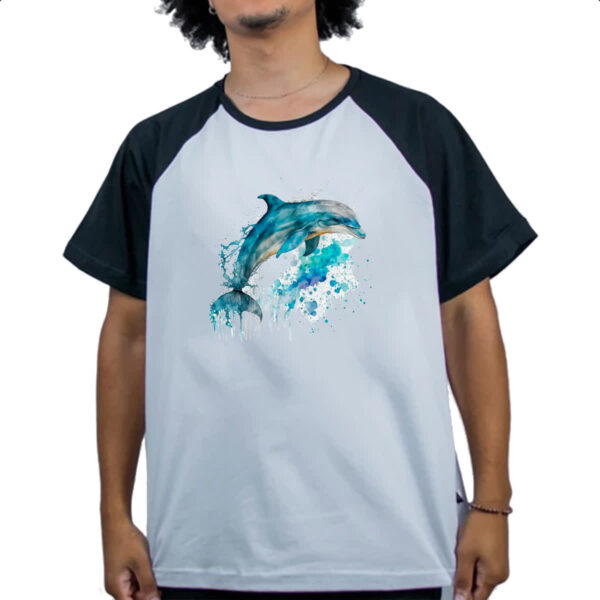 Camiseta Raglan Golphinho aquarela 02 - Imagem 4