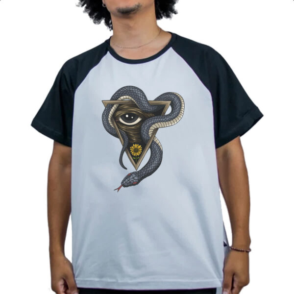 Camiseta Raglan Illuminati olho e serpente - Imagem 4