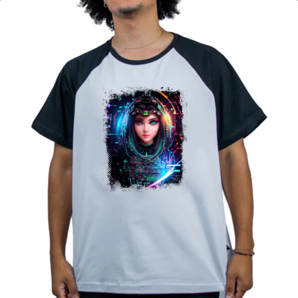 Camiseta Raglan Inteligengia Artificial Mulher Holografica - Imagem 4