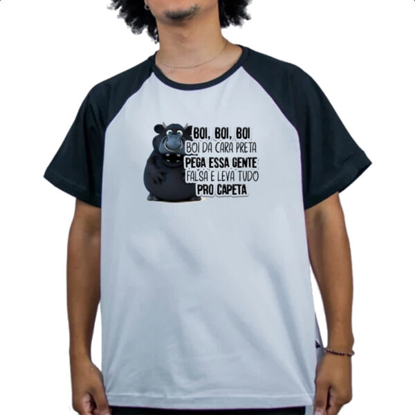 Camiseta Raglan Ironico Boi da cara preta pega gente falsa - Imagem 4