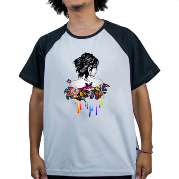 Camiseta Raglan Mulher virtuosa e borboletas - Imagem 4