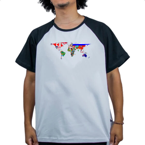 Camiseta Raglan Mapa Mundi Bandeiras - Imagem 4