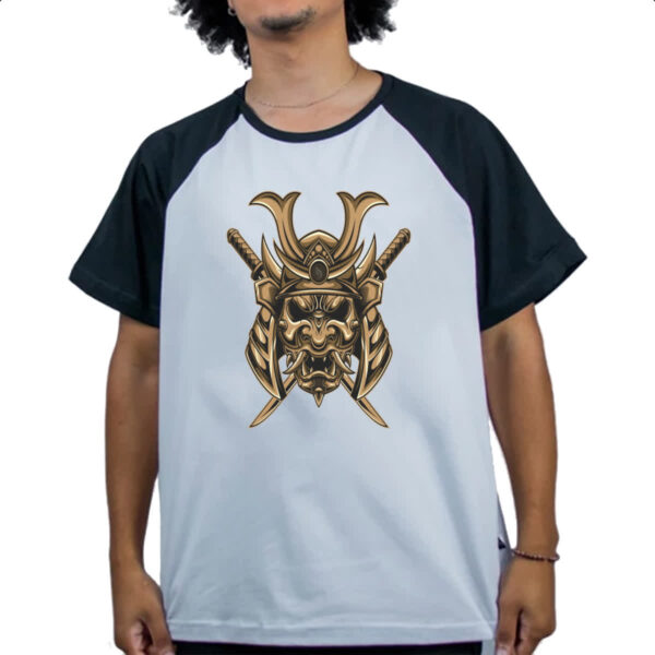 Camiseta Raglan Mascara de Samurai Dourada - Imagem 4