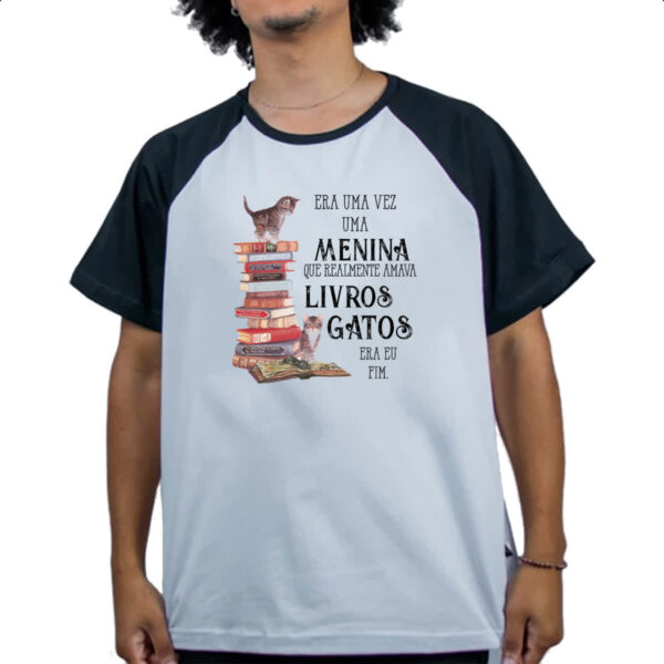 Camiseta Raglan Menina livros e gatos - Imagem 4
