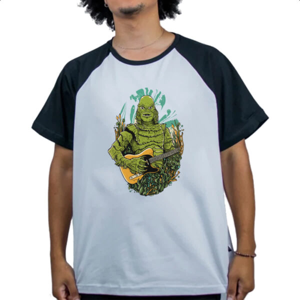 Camiseta Raglan Monstro marinho na guitarra - Imagem 4