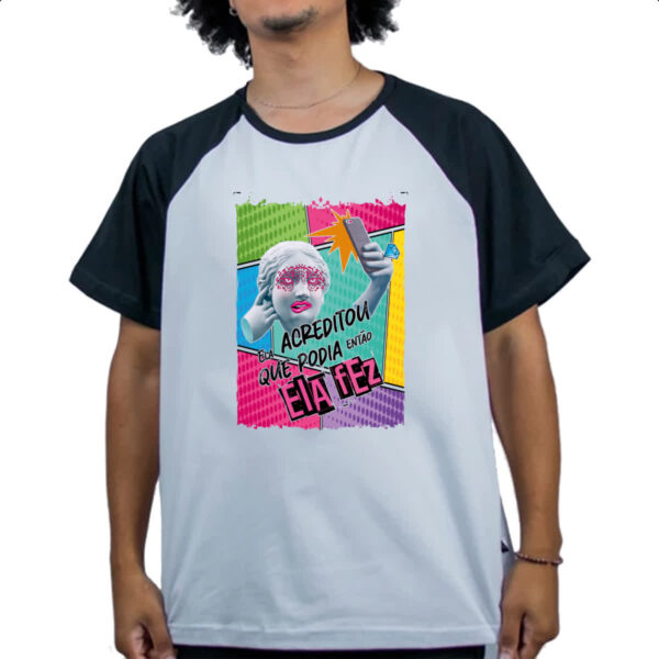 Camiseta Raglan Mulher acreditou e fez - Imagem 4
