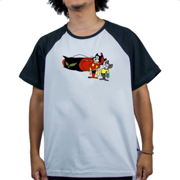 Camiseta Raglan Nostalgia Gato Corajoso e Rato Minuto - Imagem 4