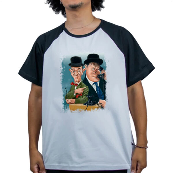 Camiseta Raglan Nostalgia O Gordo e o Magro Caricatura - Imagem 4