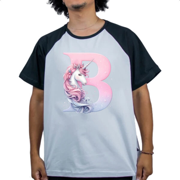 Camiseta Raglan Unicornio Alfabeto Letra B - Imagem 4