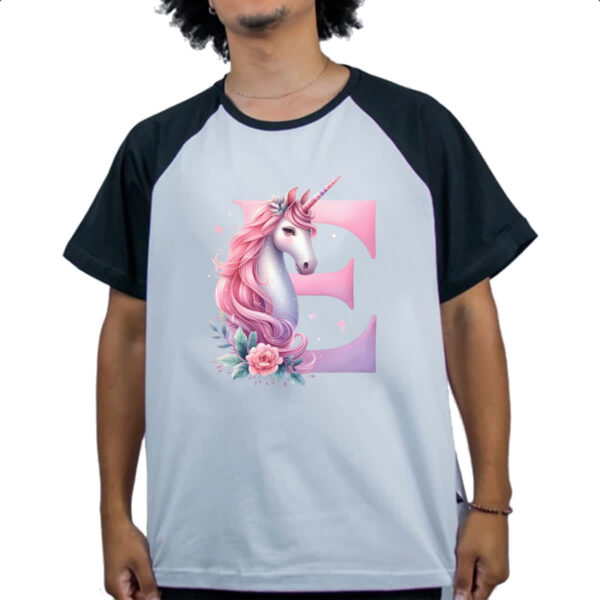 Camiseta Raglan Unicornio Alfabeto Letra E - Imagem 4