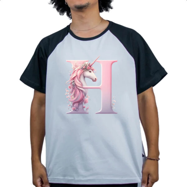 Camiseta Raglan Unicornio Alfabeto Letra H - Imagem 4