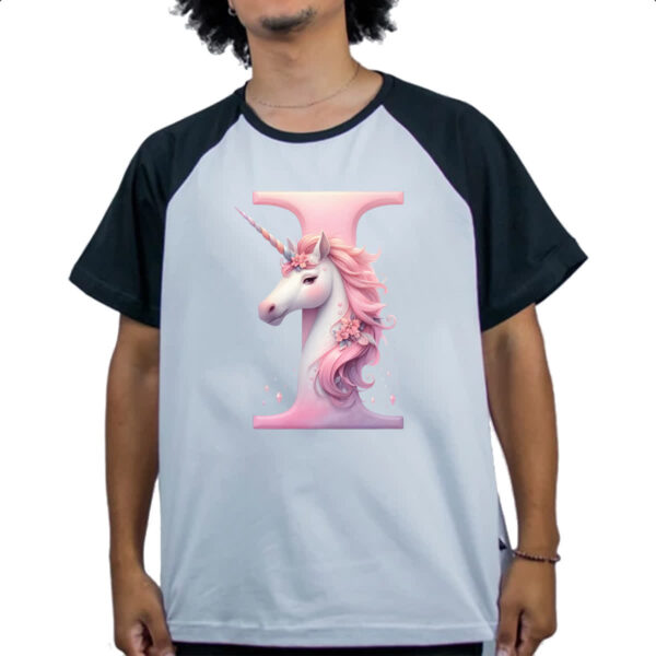 Camiseta Raglan Unicornio Alfabeto Letra I - Imagem 4