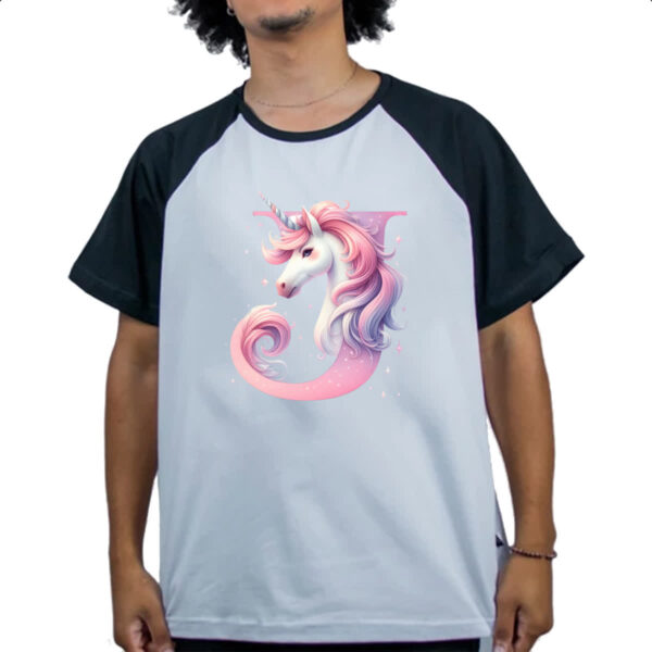 Camiseta Raglan Unicornio Alfabeto Letra J - Imagem 4