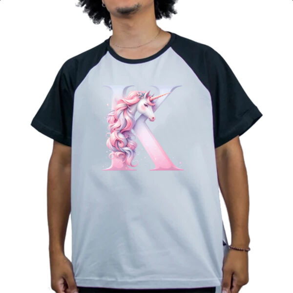 Camiseta Raglan Unicornio Alfabeto Letra K - Imagem 4