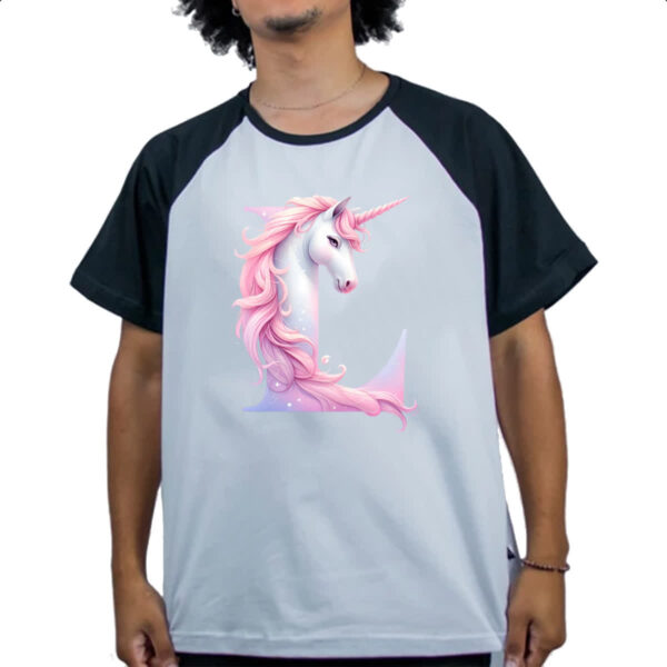 Camiseta Raglan Unicornio Alfabeto Letra L - Imagem 4