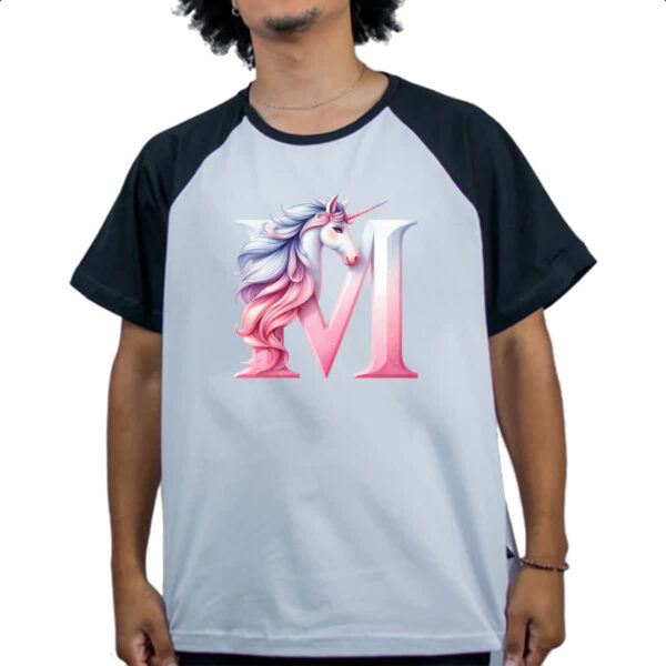Camiseta Raglan Unicornio Alfabeto Letra M - Imagem 4