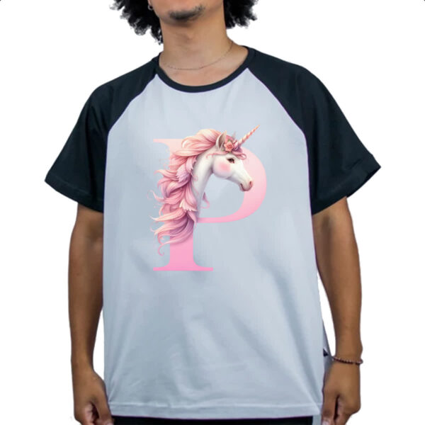 Camiseta Raglan Unicornio Alfabeto Letra P - Imagem 4