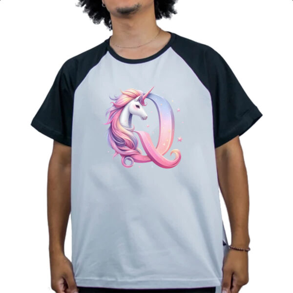 Camiseta Raglan Unicornio Alfabeto Letra Q - Imagem 4