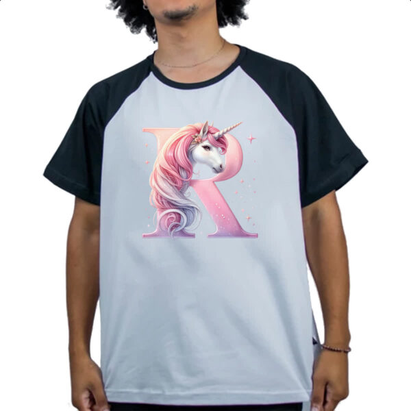 Camiseta Raglan Unicornio Alfabeto Letra R - Imagem 4
