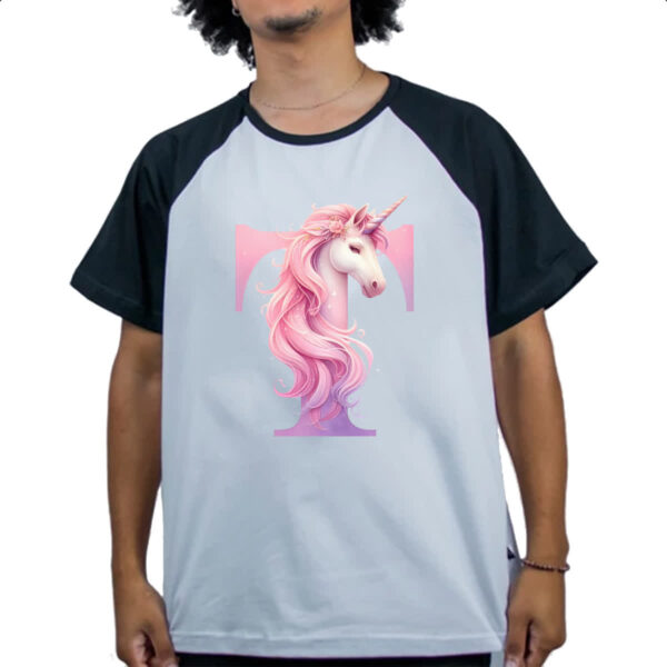 Camiseta Raglan Unicornio Alfabeto Letra T - Imagem 4
