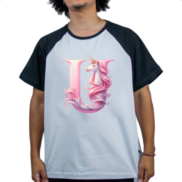 Camiseta Raglan Unicornio Alfabeto Letra U - Imagem 4