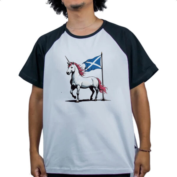 Camiseta Raglan Unicornio bandeira Escocia - Imagem 4