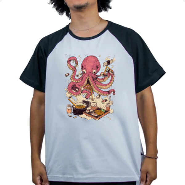 Camiseta Raglan Octopus cozinheiro - Imagem 4