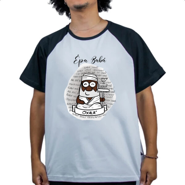 Camiseta Raglan Orixas Cartoon Oxala Epa Baba - Imagem 4