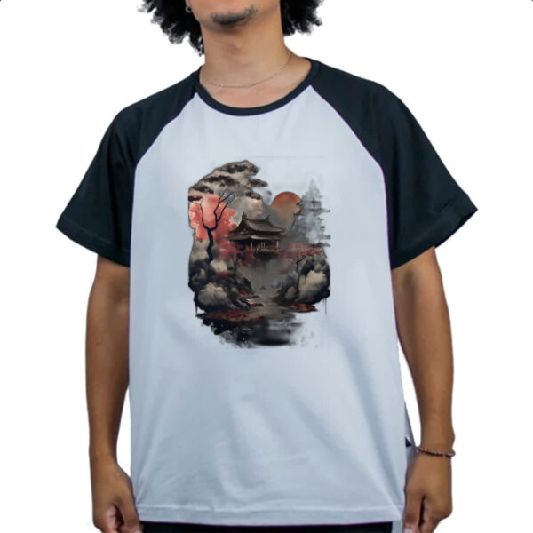Camiseta Raglan Paisagem Asia tinta a oleo - Imagem 4