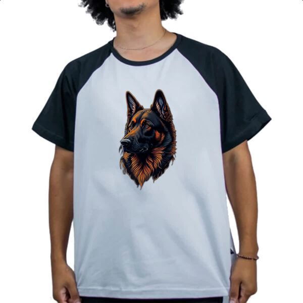 Camiseta Raglan Pastor Alemao Preto Laranja Face - Imagem 4