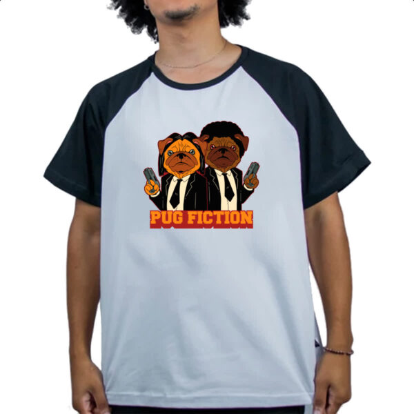 Camiseta Raglan Pug Fiction parodia filme - Imagem 4