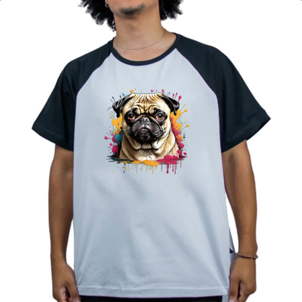 Camiseta Raglan Pug Watercolor Splash Art - Imagem 4