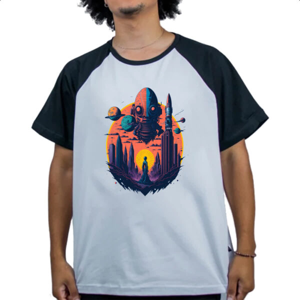 Camiseta Raglan Planeta Alien Cidade Futuristica - Imagem 4