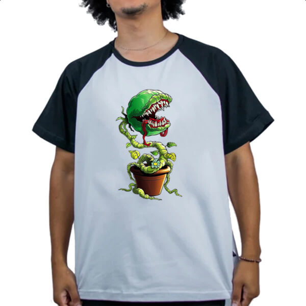 Camiseta Raglan Planta carnivora no vaso - Imagem 4