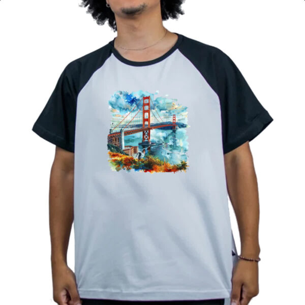 Camiseta Raglan Ponte Golden Gate watercolor - Imagem 4