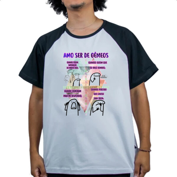 Camiseta Raglan Signo Amo ser de Gemeos - Imagem 4