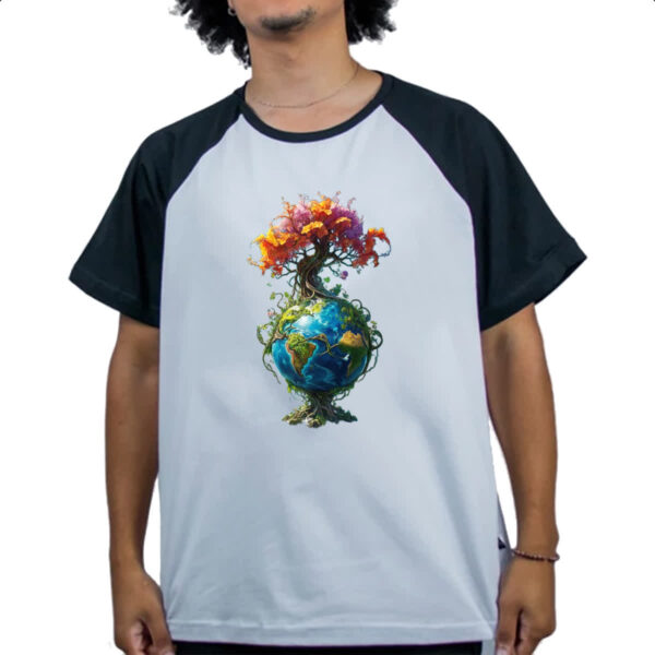 Camiseta Raglan Arvore da vida planeta Terra - Imagem 4