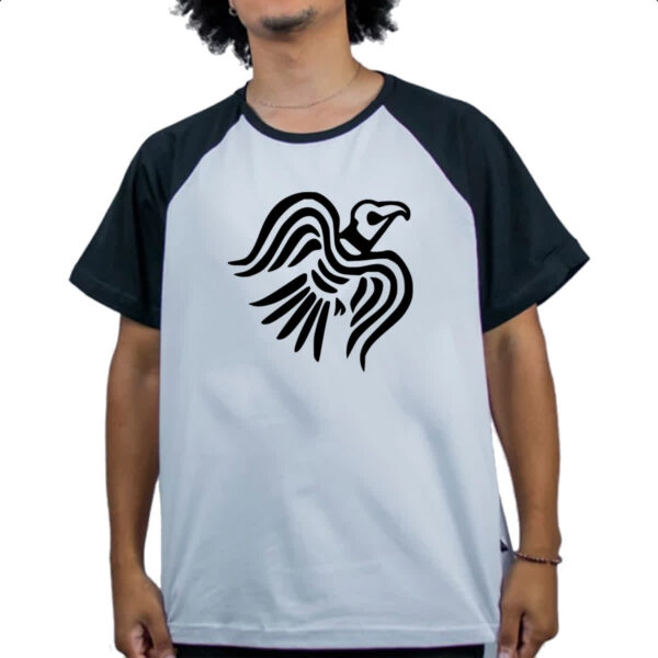 Camiseta Raglan Simbolo corvo bandeira viking - Imagem 4