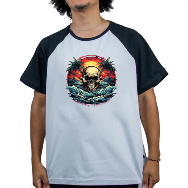Camiseta Raglan Skull Sea Arte Sunset - Imagem 4
