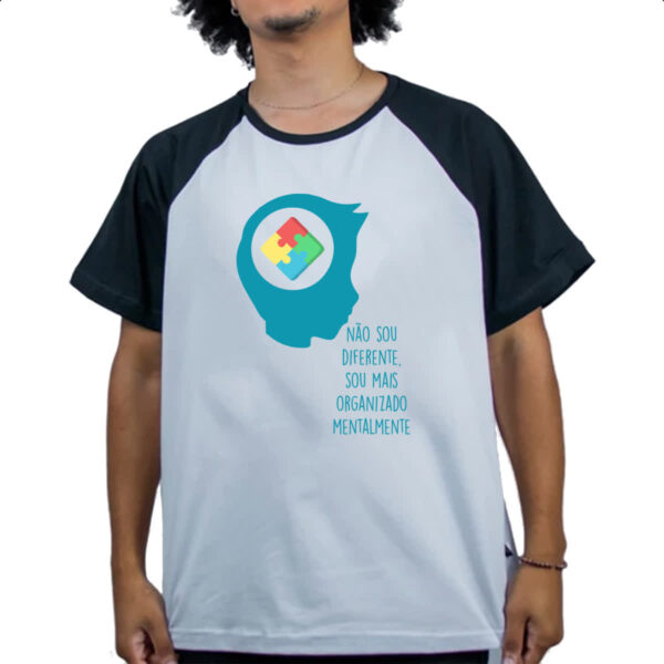Camiseta Raglan Autismo nao diferente mais organizado mentalmente - Imagem 4