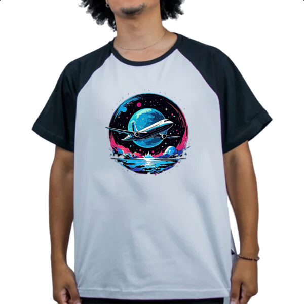 Camiseta Raglan Aviao viagem night art - Imagem 4