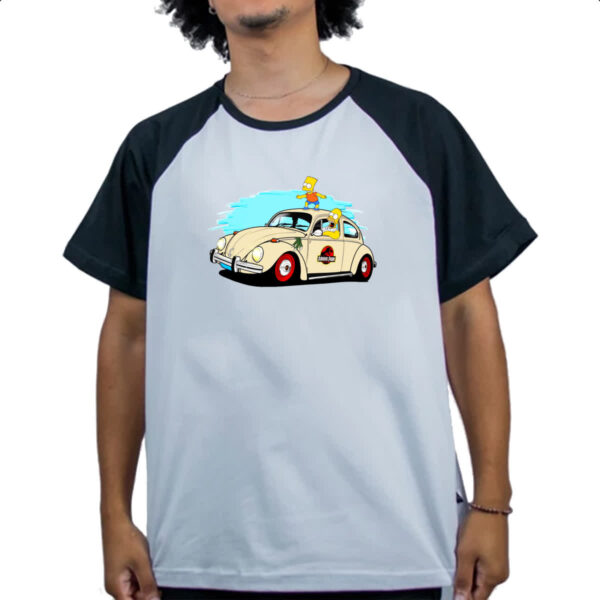 Camiseta Raglan Bart e Hommer no fusca do Jurassic Park - Imagem 4