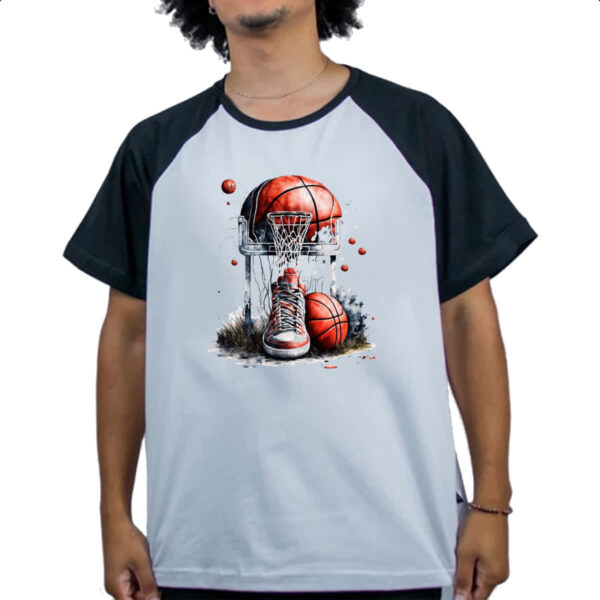 Camiseta Raglan Basquete tenis cesta e bola - Imagem 4