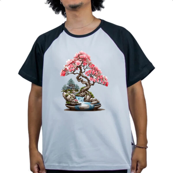 Camiseta Raglan Bonsai de flores rosas - Imagem 4