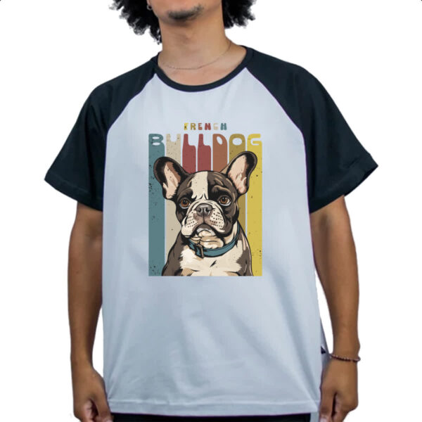 Camiseta Raglan Buldogue Frances retro vintage - Imagem 4