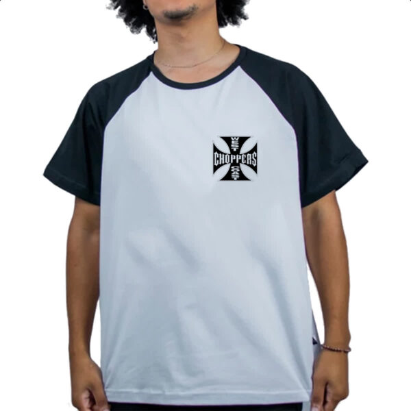 Camiseta Raglan West coast chopper cruz negra brasao - Imagem 4