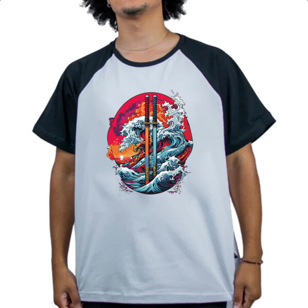 Camiseta Raglan Katana grandes ondas - Imagem 4