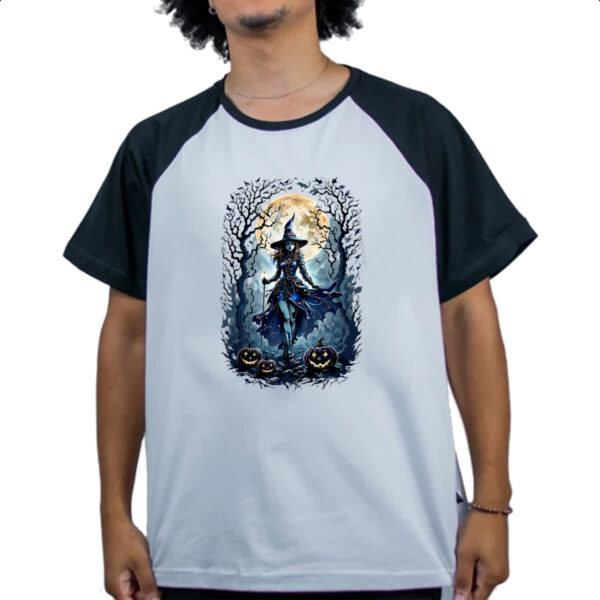 Camiseta Raglan Halloween Bruxa Noite Lua Cheia - Imagem 4