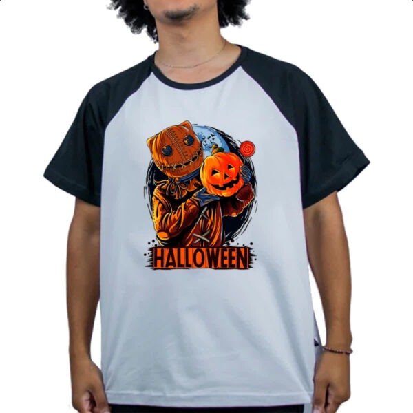 Camiseta Raglan Halloween Espantalho doces ou travessuras - Imagem 4